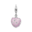 Sterling Silver Heart Pendant with Pink Enamel and Clear Crystals, Romantic Charm for Women