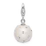 Sterling Silver Ball Charm Pendant with White Bead and Clear Crystal Accents