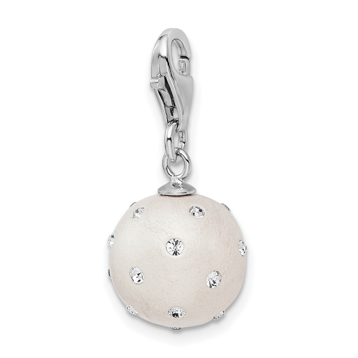 Sterling Silver Ball Charm Pendant with White Bead and Clear Crystal Accents