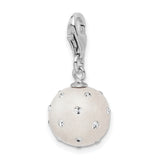 Sterling Silver Ball Charm Pendant with White Bead and Clear Crystal Accents