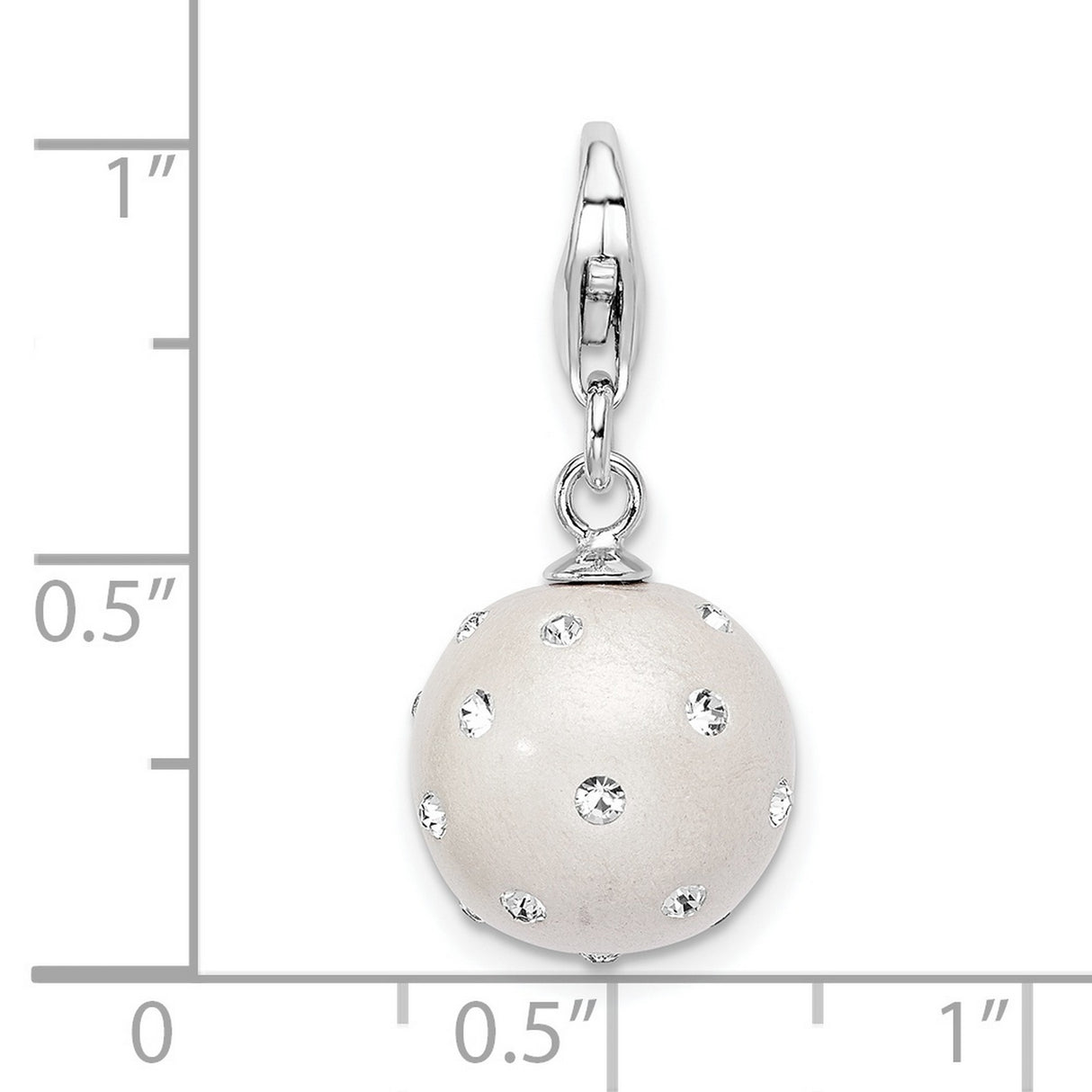 Sterling Silver Ball Charm Pendant with White Bead and Clear Crystal Accents