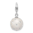 Sterling Silver Ball Charm Pendant with White Bead and Clear Crystal Accents