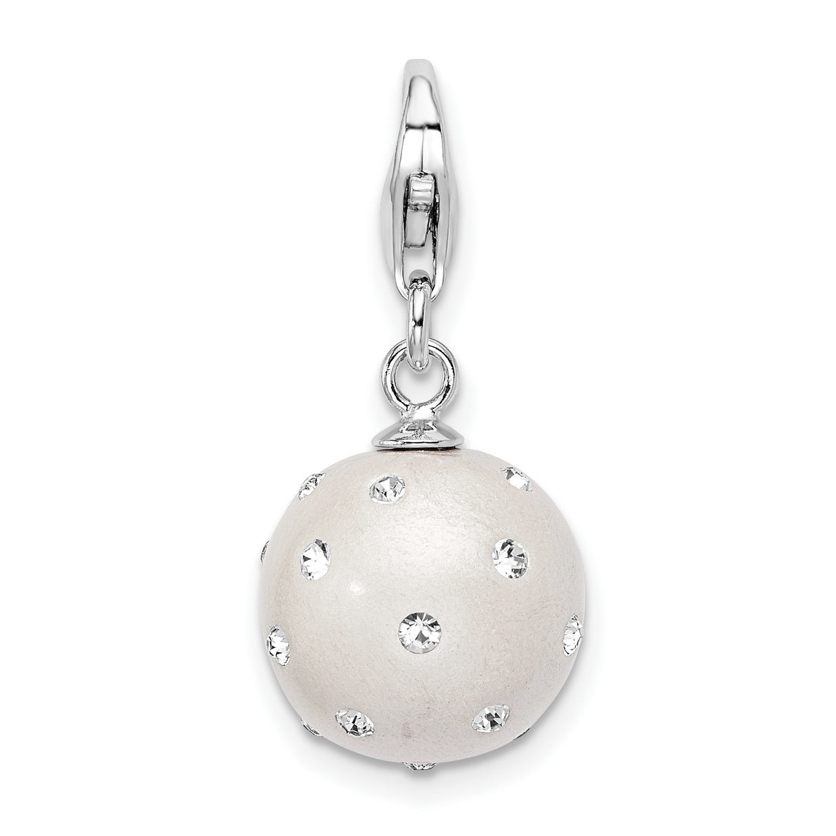 Sterling Silver Ball Charm Pendant with White Bead and Clear Crystal Accents