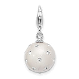 Sterling Silver Ball Charm Pendant with White Bead and Clear Crystal Accents