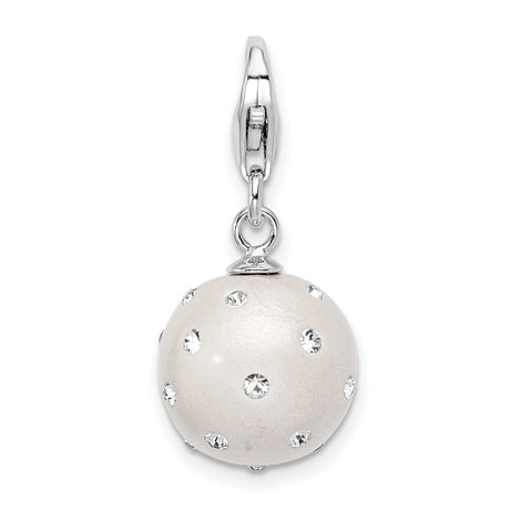 Sterling Silver Ball Charm Pendant with White Bead and Clear Crystal Accents