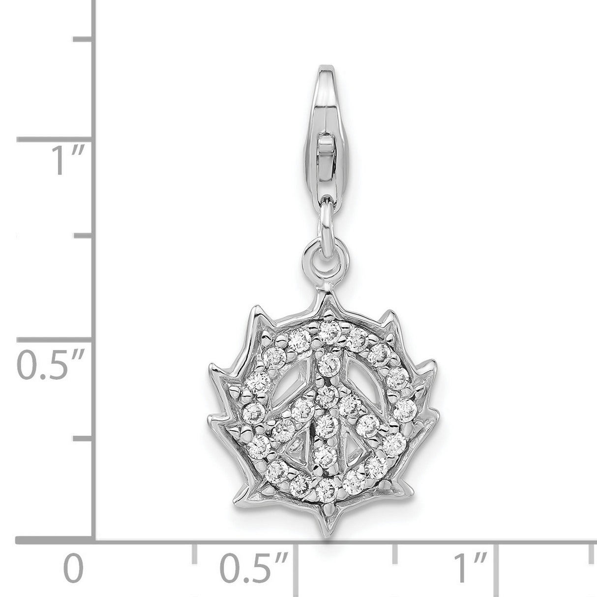 Sterling Silver Peace Sign Pendant with Cubic Zirconia, Spiked Sunburst Boho Style