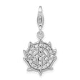 Sterling Silver Peace Sign Pendant with Cubic Zirconia, Spiked Sunburst Boho Style