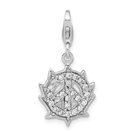 Sterling Silver Peace Sign Pendant with Cubic Zirconia, Spiked Sunburst Boho Style