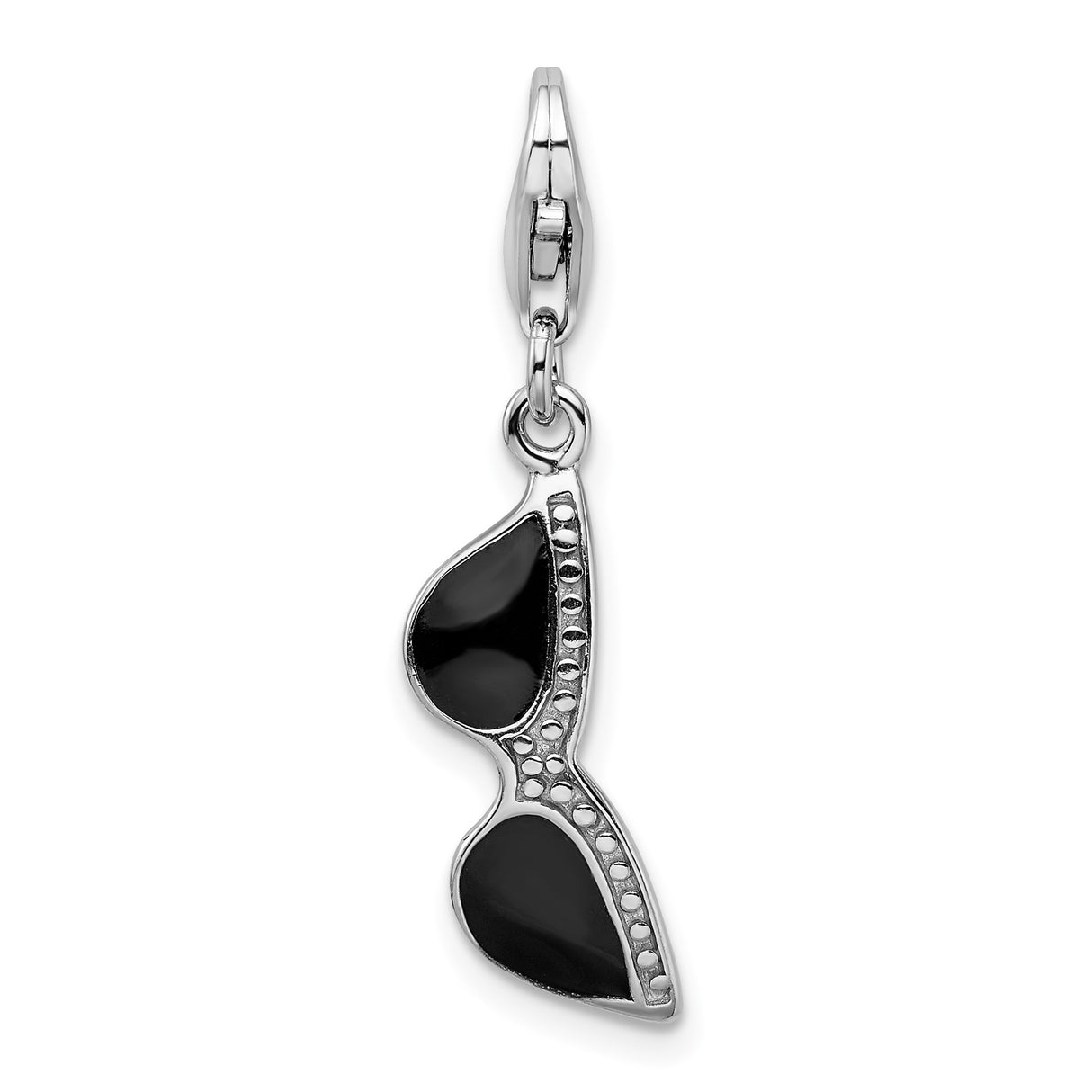 Sterling Silver Sunglasses Charm with Black Enamel, Fun Summer Vacation Jewelry Pendant