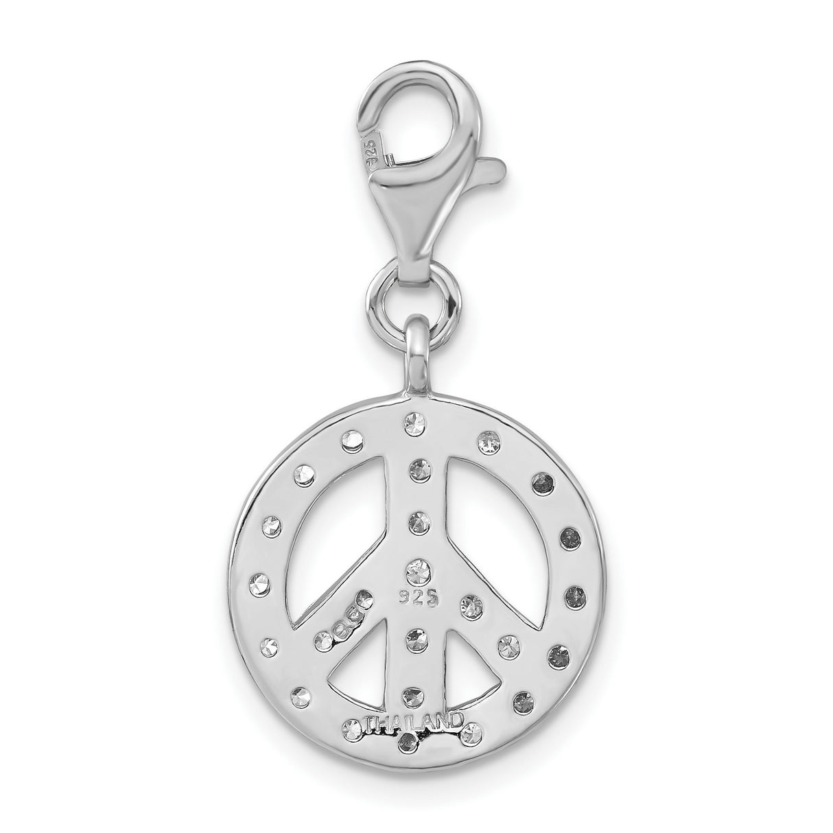 Sterling Silver Peace Sign Pendant with Cubic Zirconia, Boho Style Charm