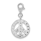 Sterling Silver Peace Sign Pendant with Cubic Zirconia, Boho Style Charm