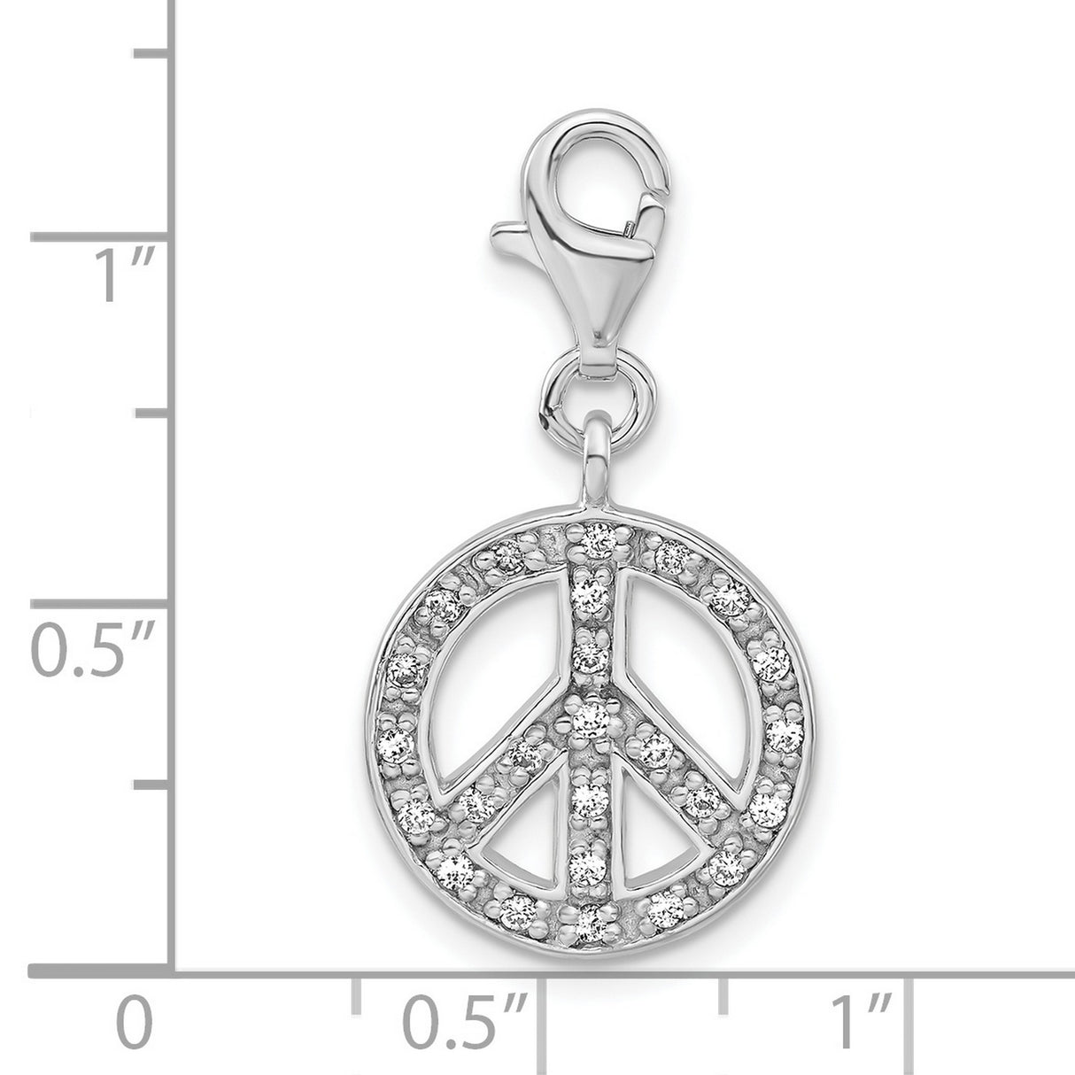 Sterling Silver Peace Sign Pendant with Cubic Zirconia, Boho Style Charm