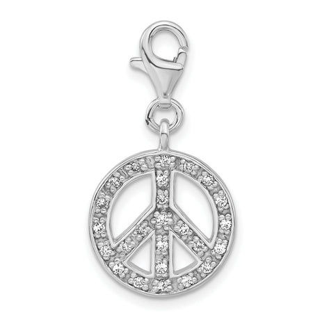 Sterling Silver Peace Sign Pendant with Cubic Zirconia, Boho Style Charm