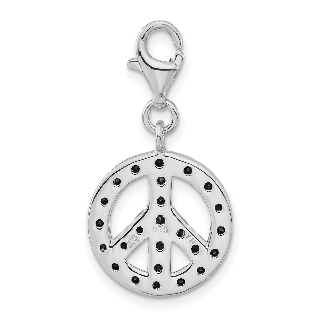Sterling Silver Peace Sign Pendant with Black Cubic Zirconia, Boho Hippie Style Charm