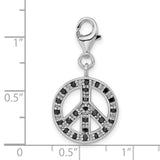 Sterling Silver Peace Sign Pendant with Black Cubic Zirconia, Boho Hippie Style Charm