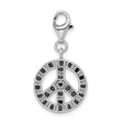 Sterling Silver Peace Sign Pendant with Black Cubic Zirconia, Boho Hippie Style Charm