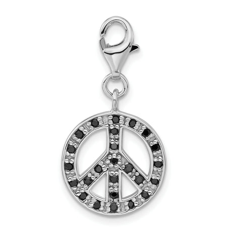 Sterling Silver Peace Sign Pendant with Black Cubic Zirconia, Boho Hippie Style Charm