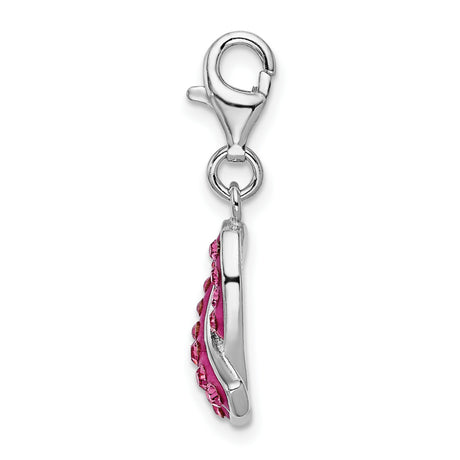 Sterling Silver Pendant Charm with Crystal Pink Ribbon, Breast Cancer Awareness Jewelry