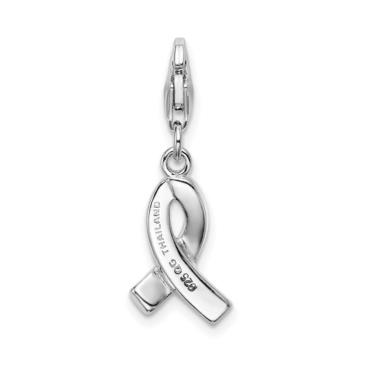 Sterling Silver Pendant Charm with Crystal Pink Ribbon, Breast Cancer Awareness Jewelry