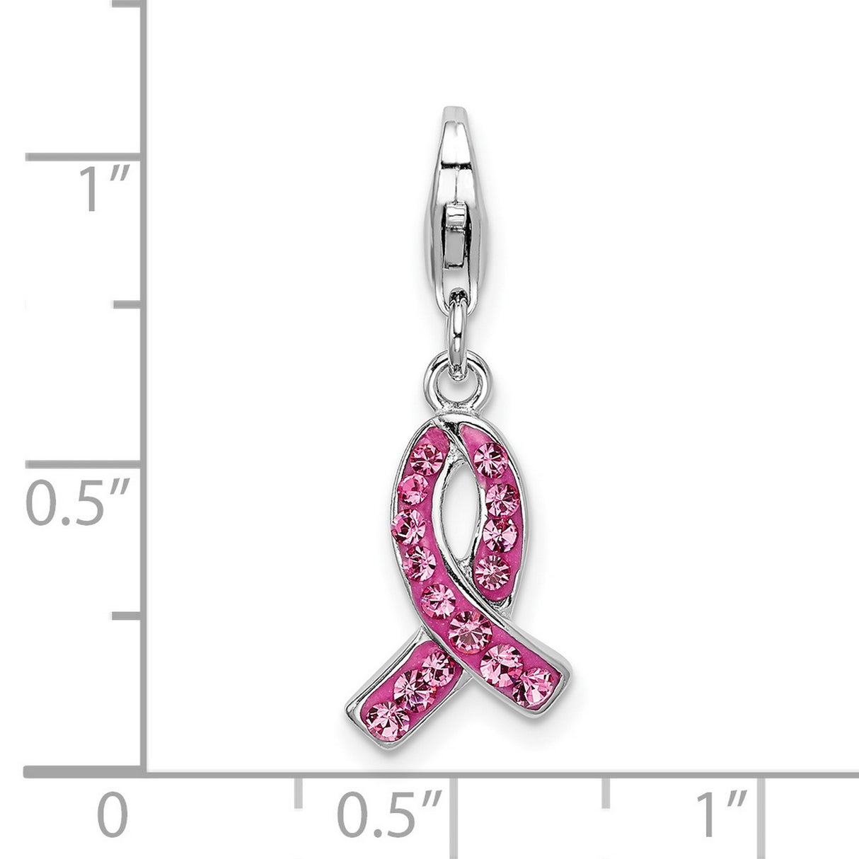 Sterling Silver Pendant Charm with Crystal Pink Ribbon, Breast Cancer Awareness Jewelry