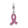 Sterling Silver Pendant Charm with Crystal Pink Ribbon, Breast Cancer Awareness Jewelry