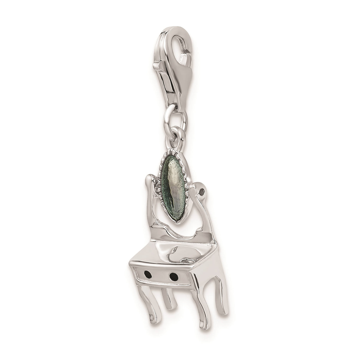 Sterling Silver Mirror Charm Pendant, Oval Vanity Mirror with Lobster Clasp, Vintage Style