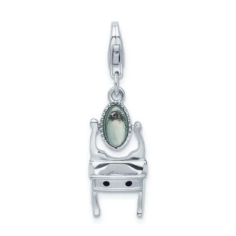 Sterling Silver Mirror Charm Pendant, Oval Vanity Mirror with Lobster Clasp, Vintage Style