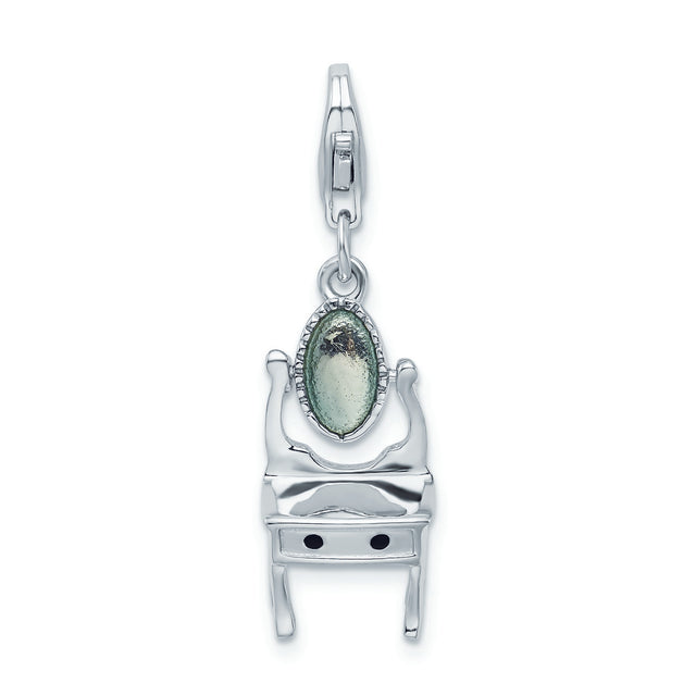 Sterling Silver Mirror Charm Pendant, Oval Vanity Mirror with Lobster Clasp, Vintage Style