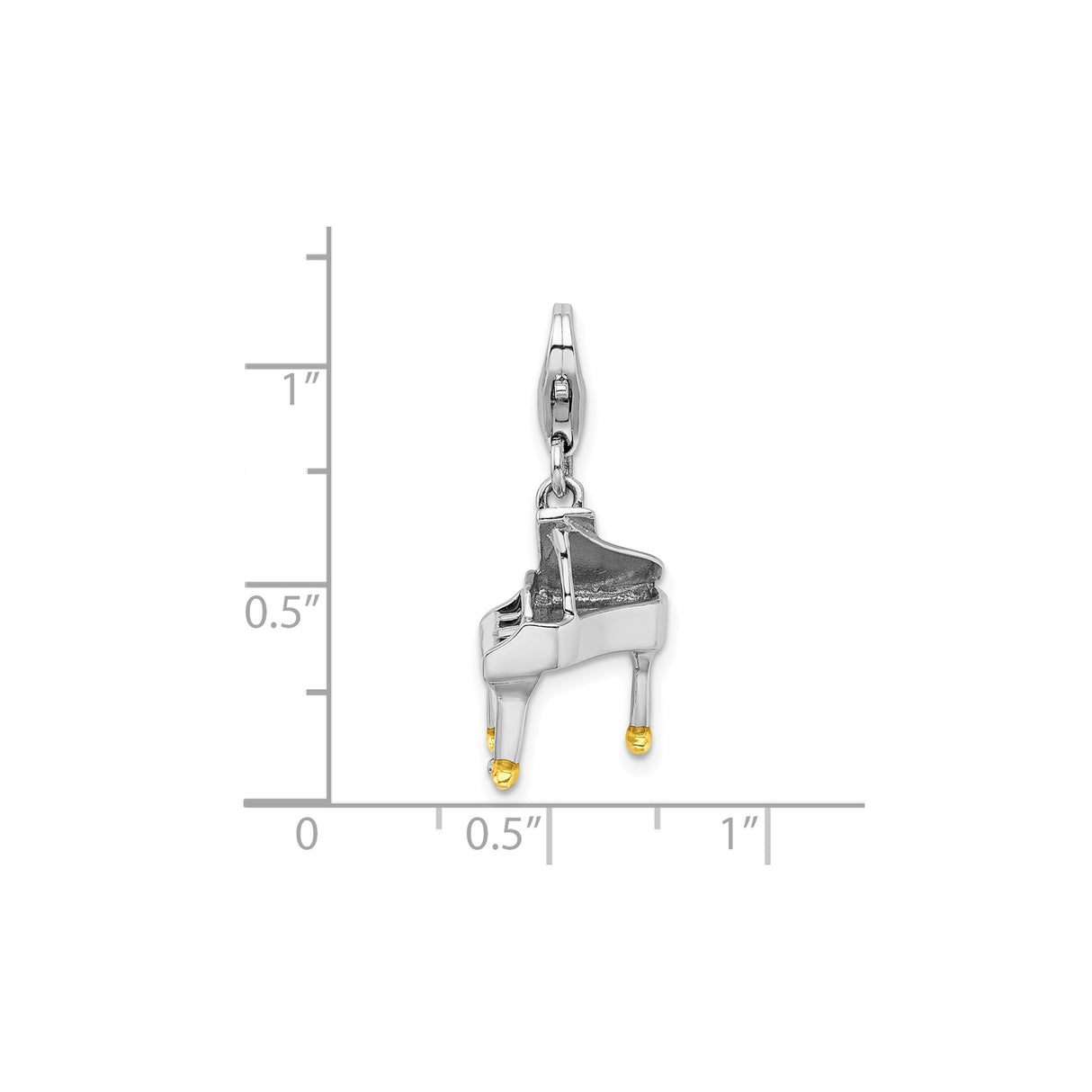 Sterling Silver Grand Piano Charm Pendant with Yellow Gold Accents for Musicians