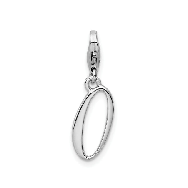 Sterling Silver Oval Dangle Charm with Lobster Clasp, Minimalist Open Pendant Design for Women