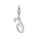 Sterling Silver Number 6 Charm Pendant, Polished Script Font with Lobster Clasp
