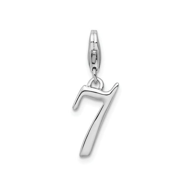 Sterling Silver Number 7 Charm Pendant with Lobster Clasp, Polished Numerology Jewelry