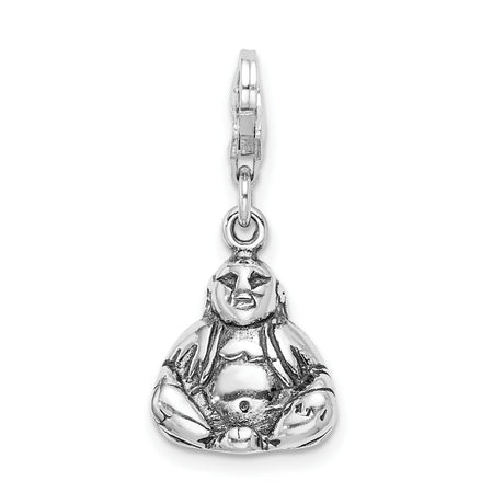 Sterling Silver Laughing Buddha Charm Pendant with Lobster Clasp, Symbol of Joy and Abundance
