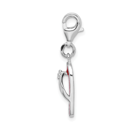 Sterling Silver Flip Flop Charm Pendant with Red Enamel, Beach Sandal Summer Jewelry for Women or Teens