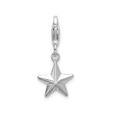 Sterling Silver Star Charm Pendant with Lobster Clasp, 3D Five-Point Design, Celestial Style