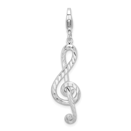 Sterling Silver Treble Clef Pendant Charm, Textured Musical Note Design, Unisex Jewelry for Music Lovers