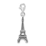 Sterling Silver Eiffel Tower Pendant with Cubic Zirconia, Paris Landmark Charm Jewelry