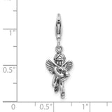 3-D Vintage Angel With Harp Clip-On Charm Pendant in Real 925 Sterling Silver