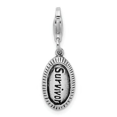 Sterling Silver Survivor Oval Pendant, Motivational Charm Symbolizing Strength and Resilience