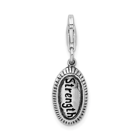 Sterling Silver Oval Pendant Charm with Sunburst Strength Symbol, Motivational Jewelry