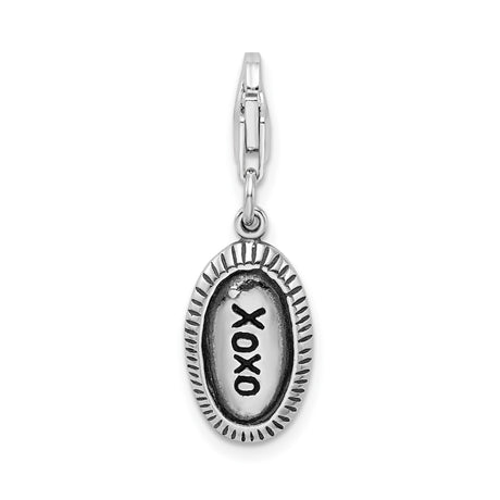 Sterling Silver XOXO Charm Pendant with Textured Vintage Oval Design