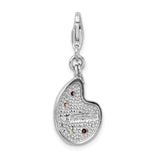 CZ Artist Palette With Brush Clip-On Charm Pendant in Real 925 Sterling Silver