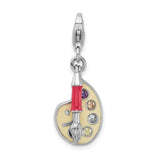 CZ Artist Palette With Brush Clip-On Charm Pendant in Real 925 Sterling Silver