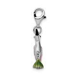 Sterling Silver Hummingbird Charm with Pink and Green Enamel, Flying Bird Nature Jewelry