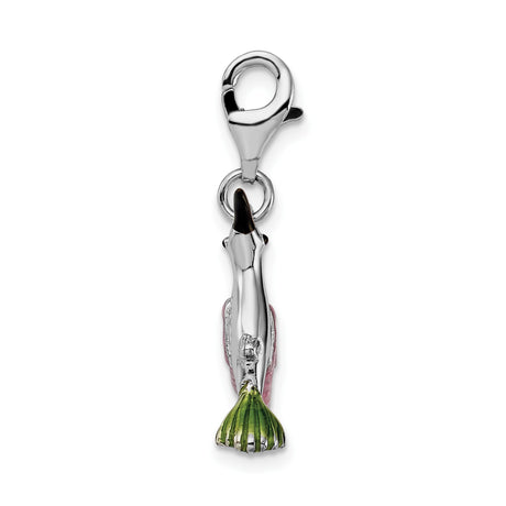 Sterling Silver Hummingbird Charm with Pink and Green Enamel, Flying Bird Nature Jewelry