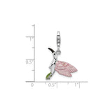 Sterling Silver Hummingbird Charm with Pink and Green Enamel, Flying Bird Nature Jewelry