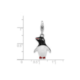 Sterling Silver Penguin Charm Pendant with Black, White, and Red Enamel, Clip-On Animal Jewelry