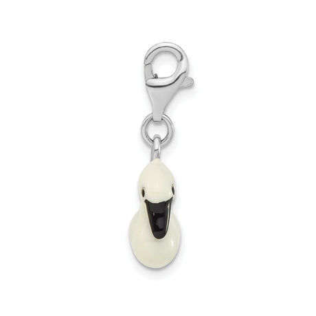 Sterling Silver Swan Charm Pendant with White and Black Enamel, Nature-Inspired Animal Jewelry