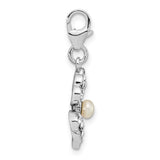 Sterling Silver Four Leaf Clover Pendant with Pearl and Crystal Accents, Lucky Charm Jewelry