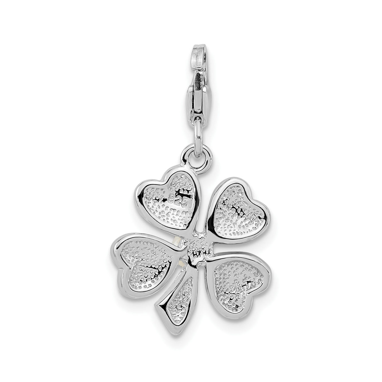 Sterling Silver Four Leaf Clover Pendant with Pearl and Crystal Accents, Lucky Charm Jewelry